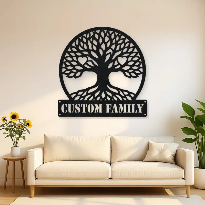 Personalized Family Tree Metal Wall Art with Heart Details