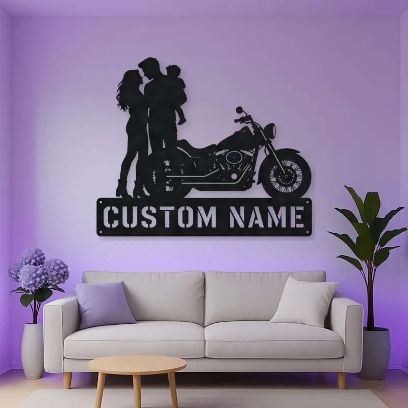 Personalized Cruiser Family with Child Metal Wall Art