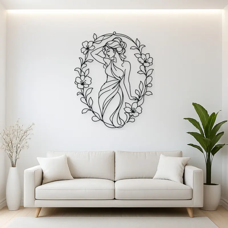 Muse in Flower Frame Metal Wall Art | Botanical Woman Wall Decor