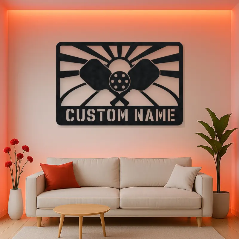 Personalized Pickleball Paddle Metal Wall Art with Sunrise