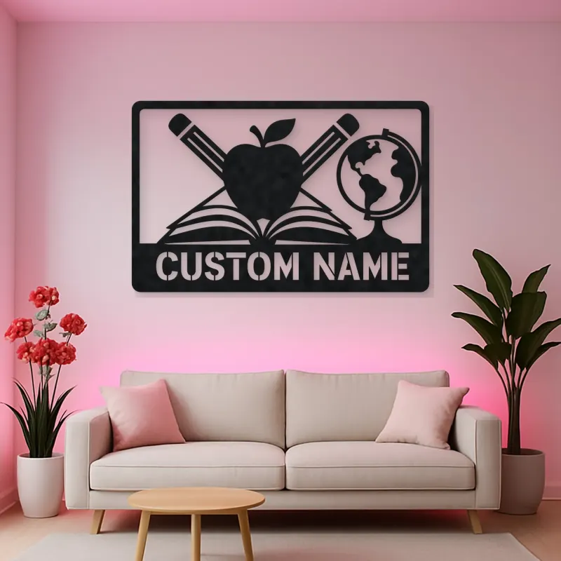 Personalized Teacher Metal Wall Art with Book and Apple