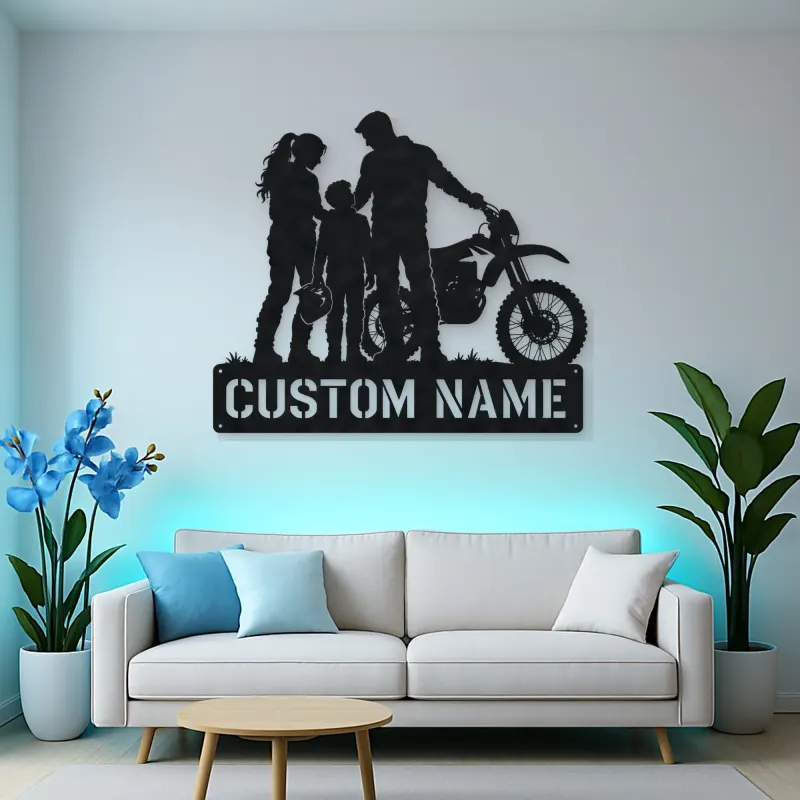 Personalized Dirt Bike Family with Helmets Metal Wall Art