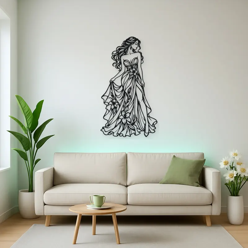 Floral Dress Muse Metal Wall Art | Botanical Woman Wall Decor