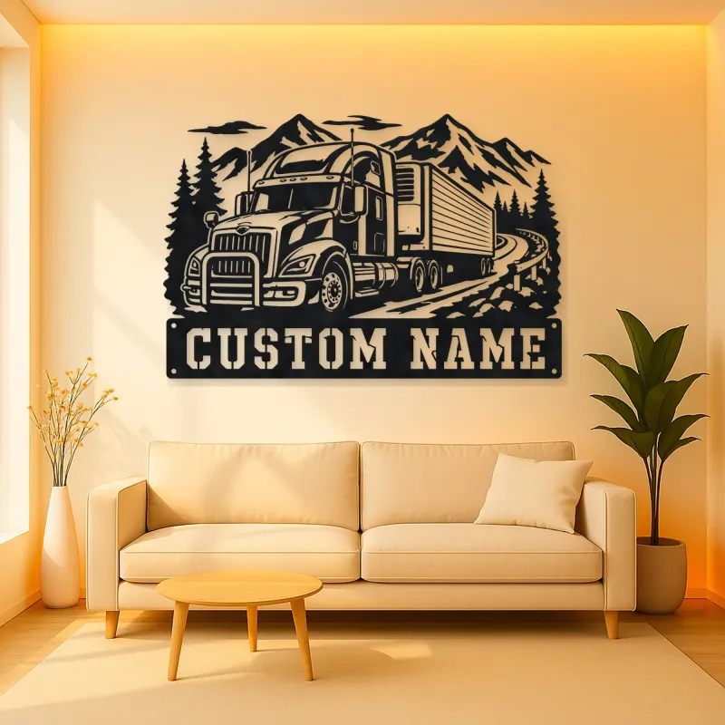 Personalized Refrigerated Semi Truck Mountain Metal Wall Art