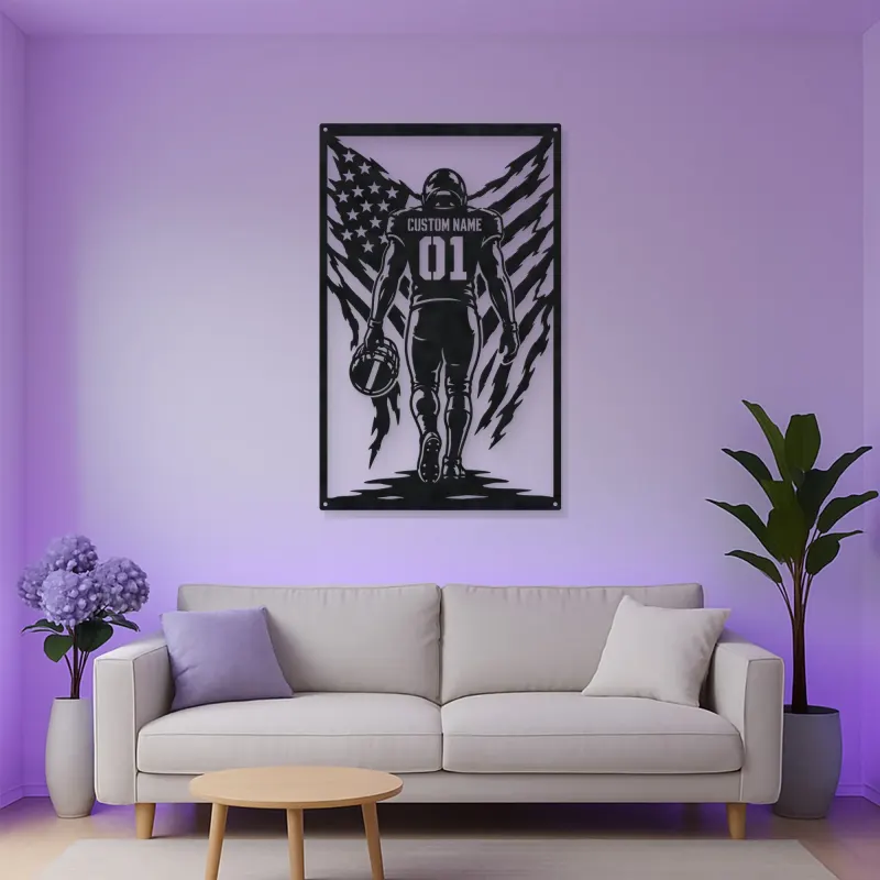 Personalized Number 01 Football Player American Flag Metal Wall Art