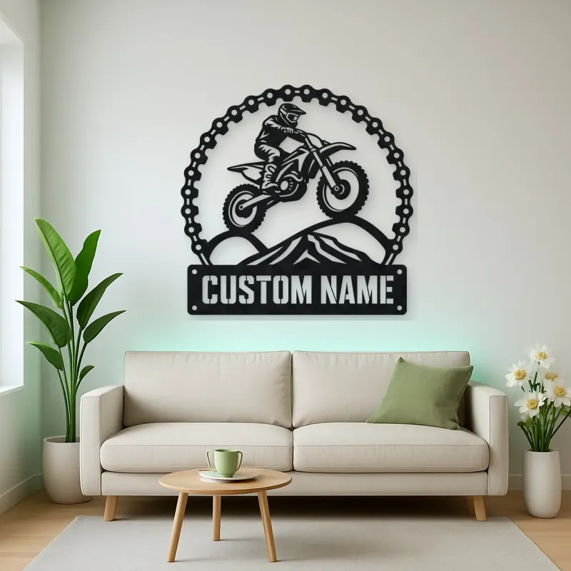 Personalized Motocross Rider Metal Wall Art with Mountain Jump