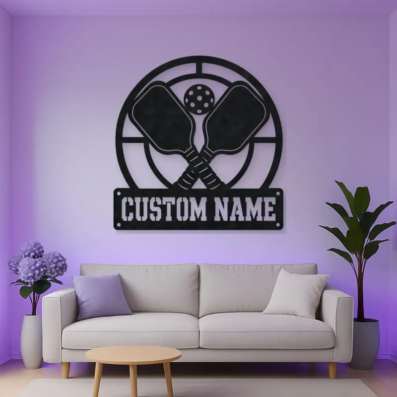 Personalized Pickleball Paddle Metal Wall Art with Court Lines