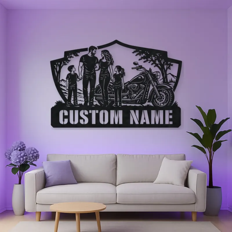Personalized Family of Four Cruiser Motorcycle Metal Wall Art
