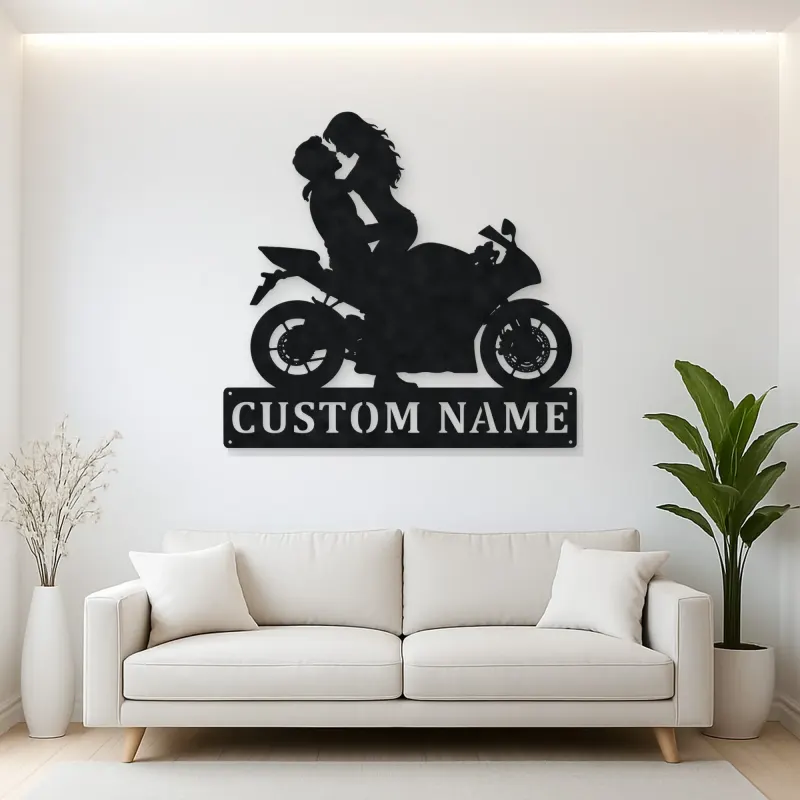 Personalized Lifted Couple Sport Motorcycle Metal Wall Art