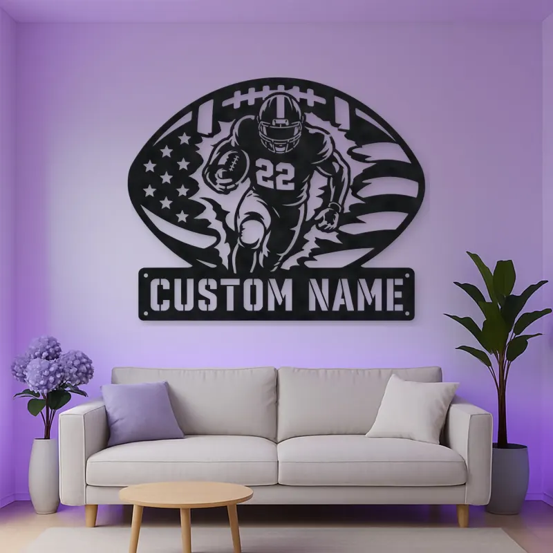 Personalized Number 22 Running Back American Flag Metal Wall Art