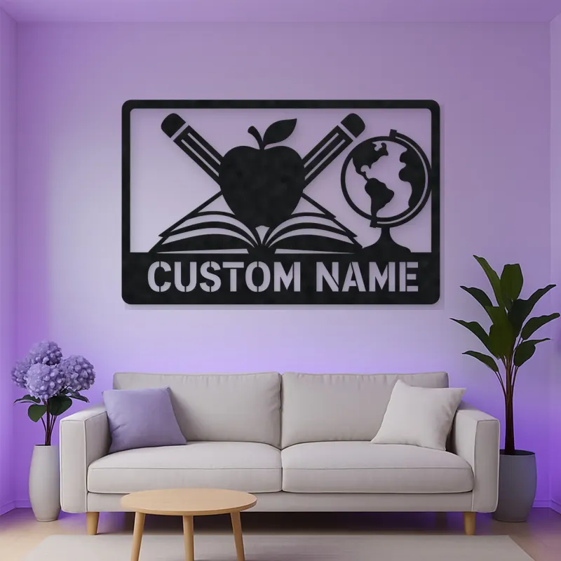Personalized Teacher Metal Wall Art with Book and Apple
