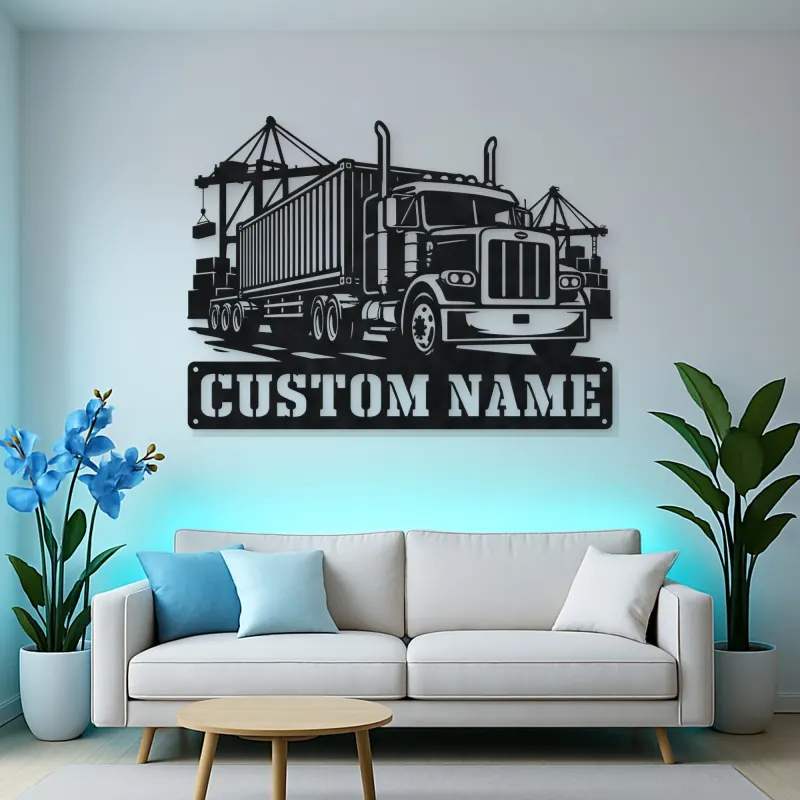 Personalized Container Semi Truck Port Metal Wall Art