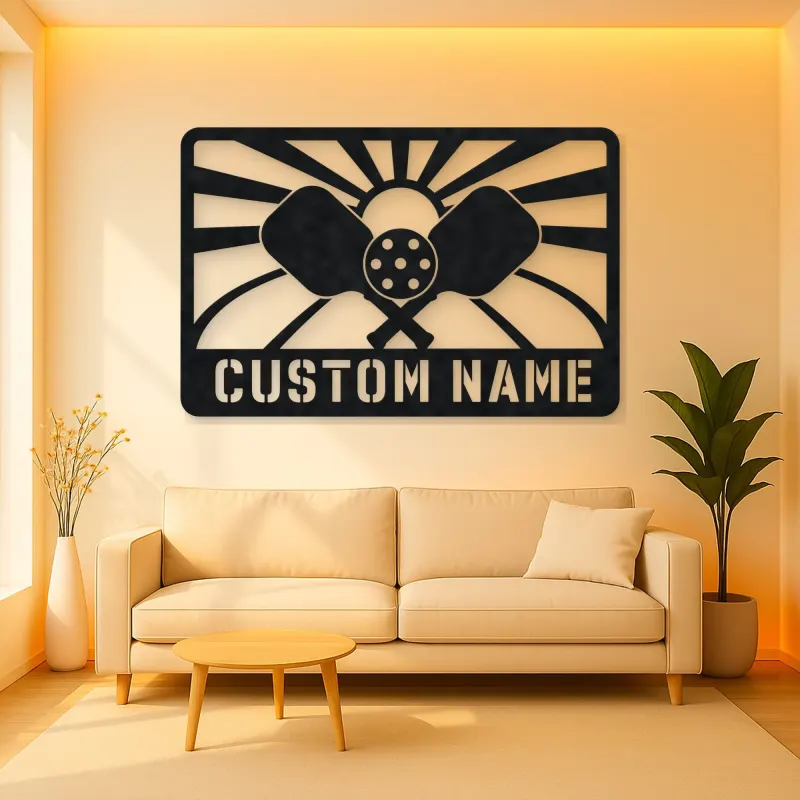 Personalized Pickleball Paddle Metal Wall Art with Sunrise