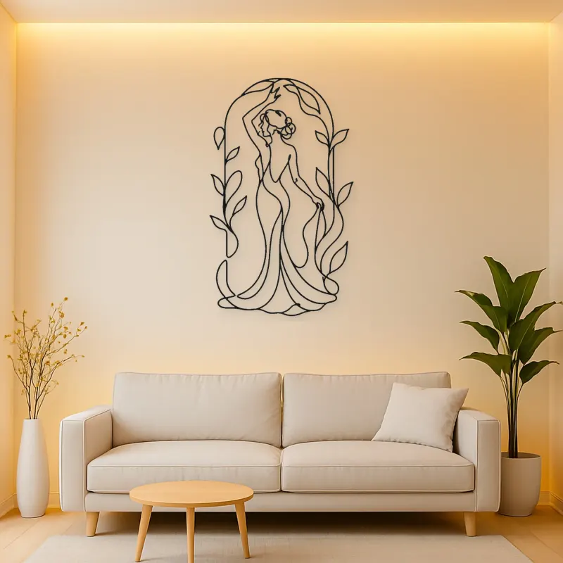 Woman in Botanical Arch Metal Wall Art | Botanical Woman Wall Decor