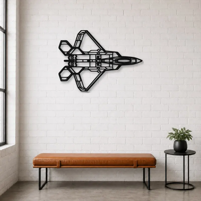 Insegna in metallo silhouette aereo F-22 Raptor Top, Silhouette di aerei in metallo, Decorazione murale di aviazione, Decorazione per aviatori