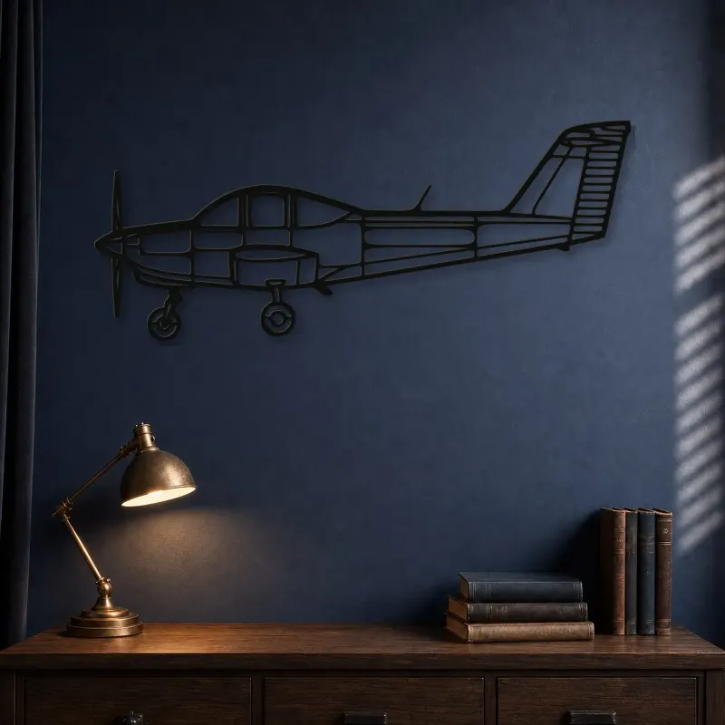 Insegna in metallo silhouette dell'aereo PA-38 Tomahawk, Silhouette di aerei in metallo, Decorazione da parete di aviazione, Decorazione per aviatori