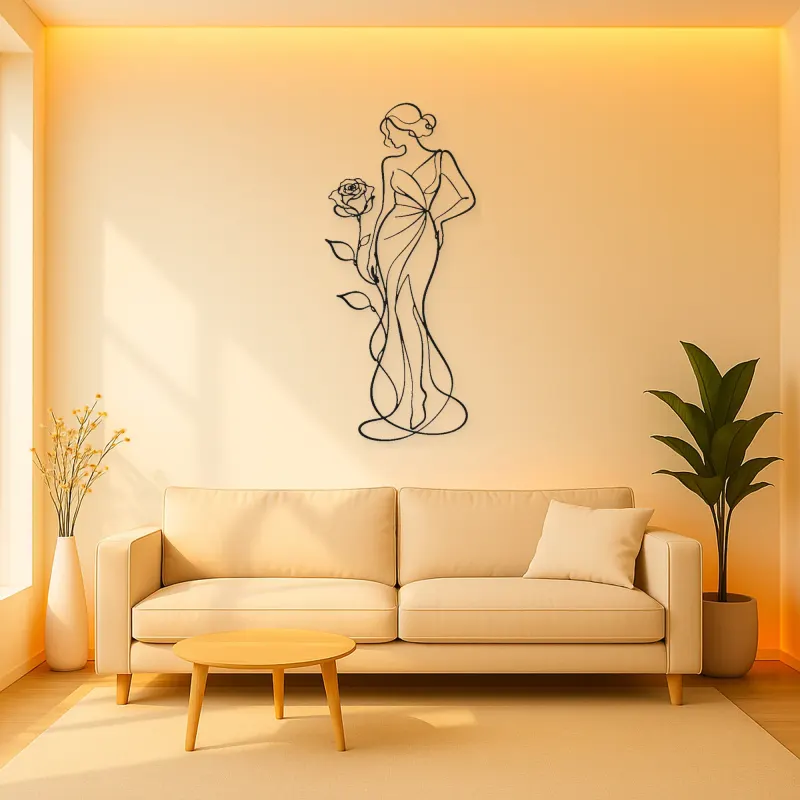 Standing Rose Model Metal Wall Art | Botanical Woman Wall Decor