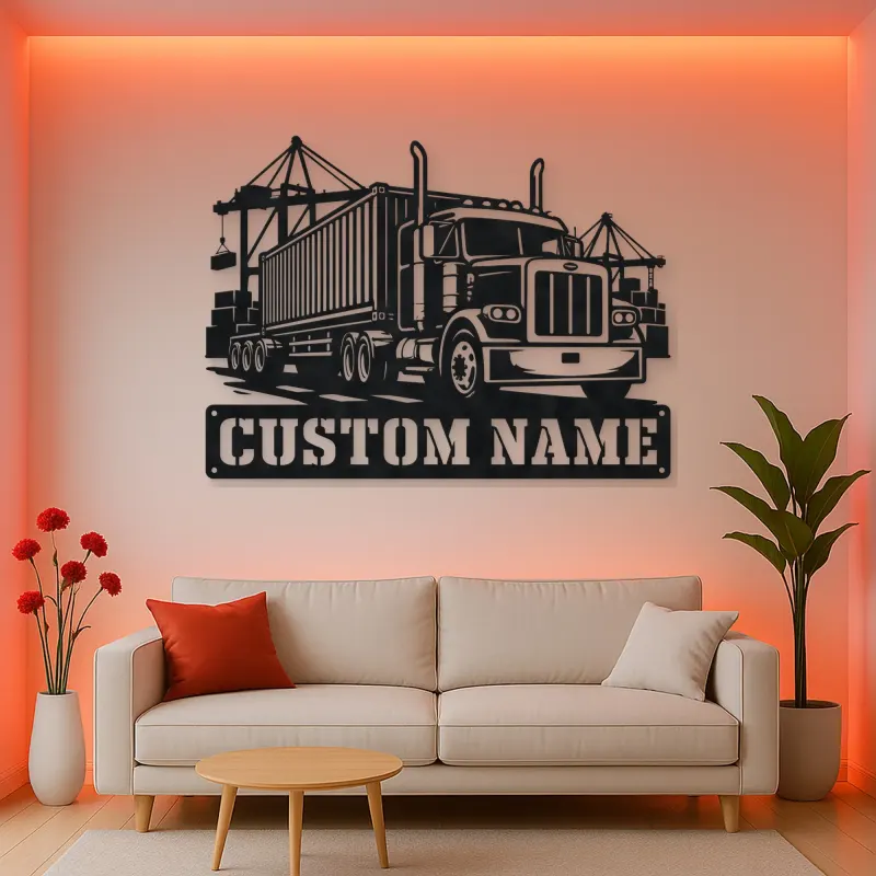 Personalized Container Semi Truck Port Metal Wall Art