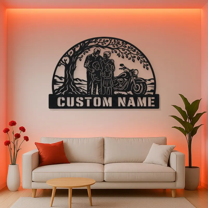 Personalized Grandparents Grandchildren Motorcycle Metal Wall Art
