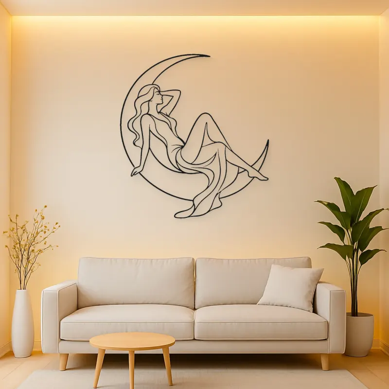 Crescent Reclining Figure Metal Wall Art | Celestial Woman Wall Decor