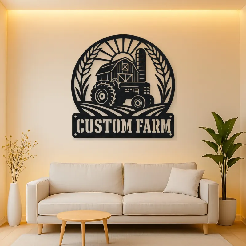 Personalized Tractor Farm Metal Wall Art with Barn Scene