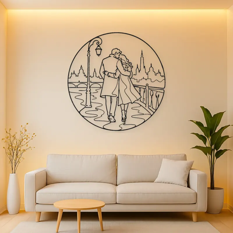 City Walk Lovers Metal Wall Art | Romantic Couple Decor