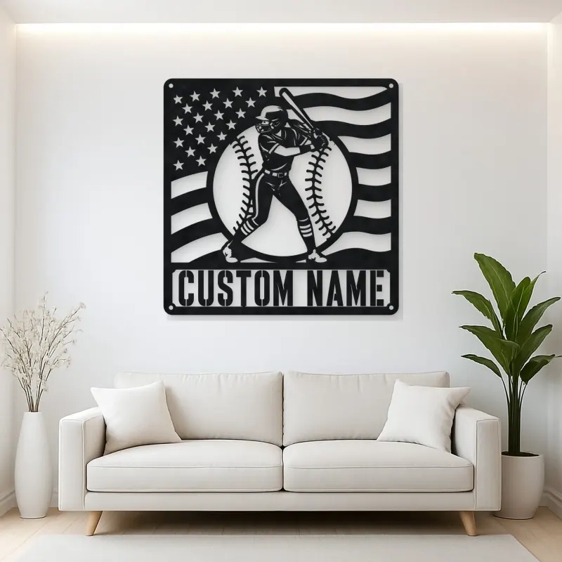 Personalized Female Softball Ready Stance Flag Metal Wall Art