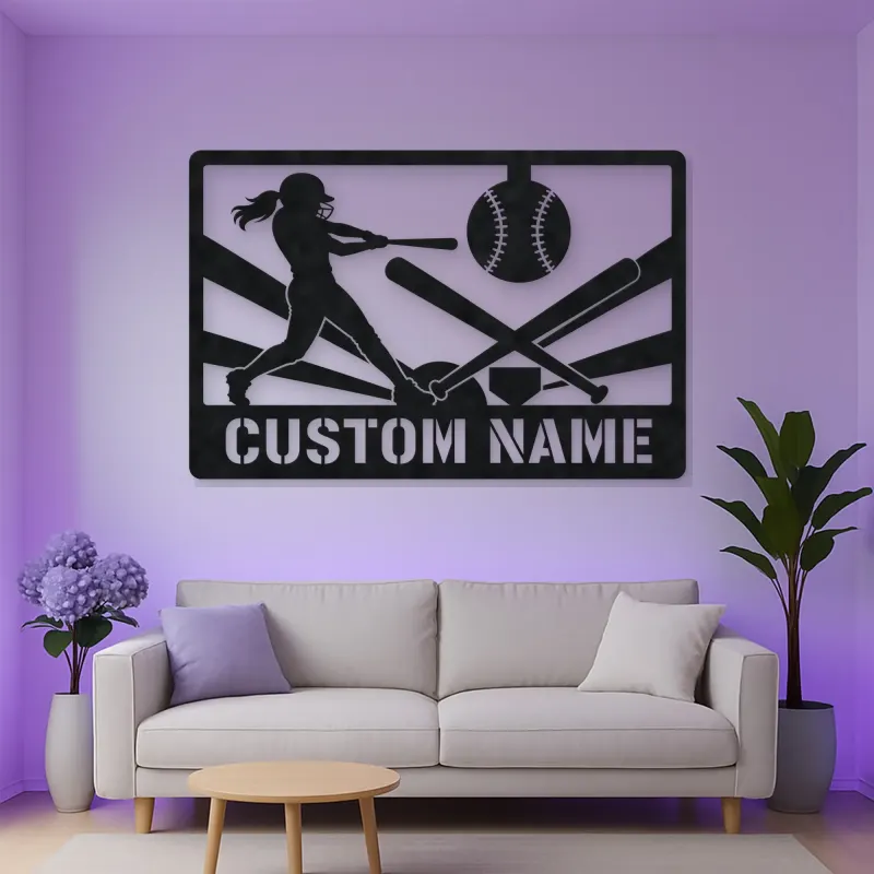 Personalized Softball Player Metal Wall Art with Crossed Bats