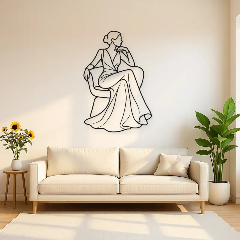 Seated Gown Elegance Metal Wall Art | Fashion Figure Wall Decor