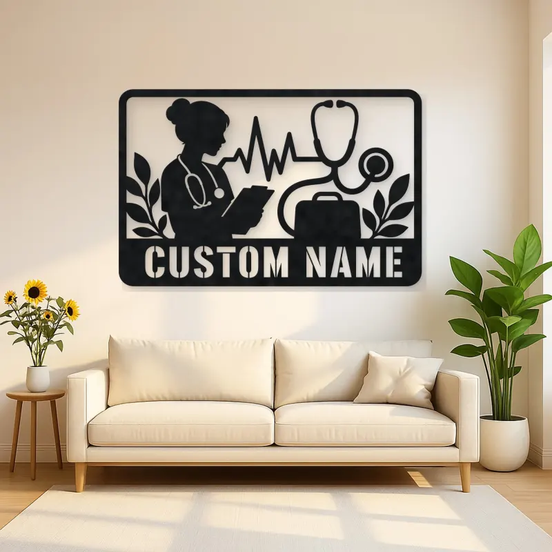 Personalized Doctor Nurse Metal Wall Art with Stethoscope