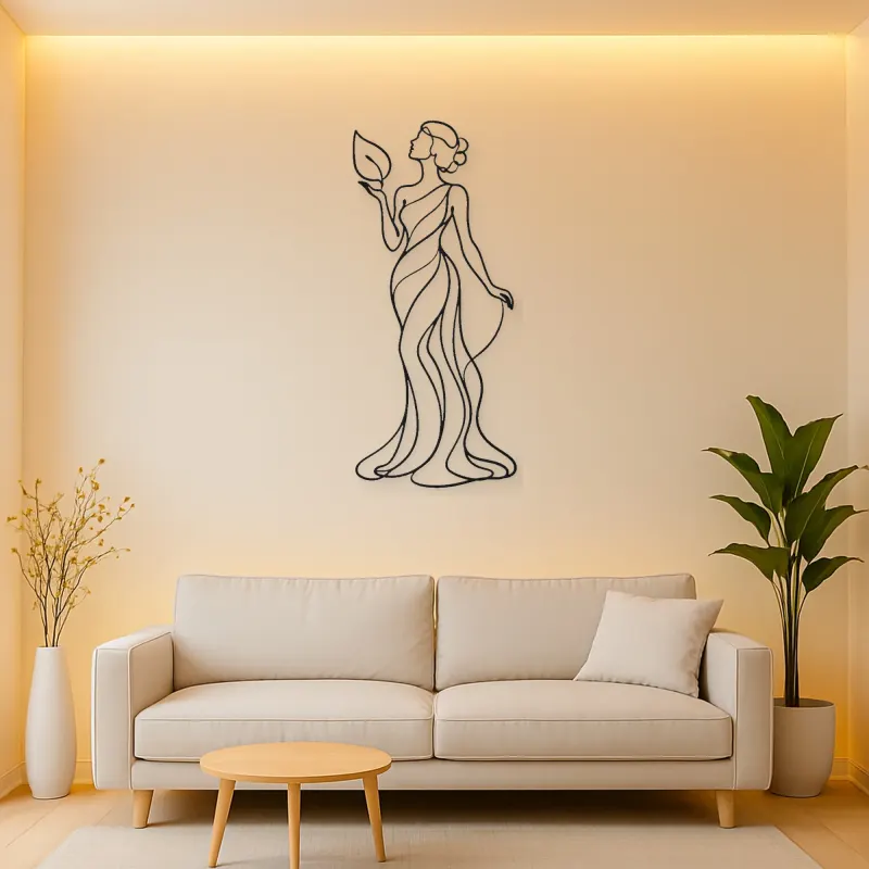 Standing Muse with Leaf Metal Wall Art | Botanical Woman Wall Decor