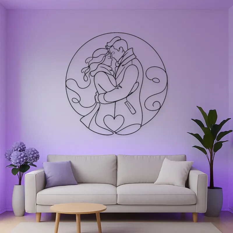 Winter Coat Lovers Metal Wall Art | Romantic Couple Decor