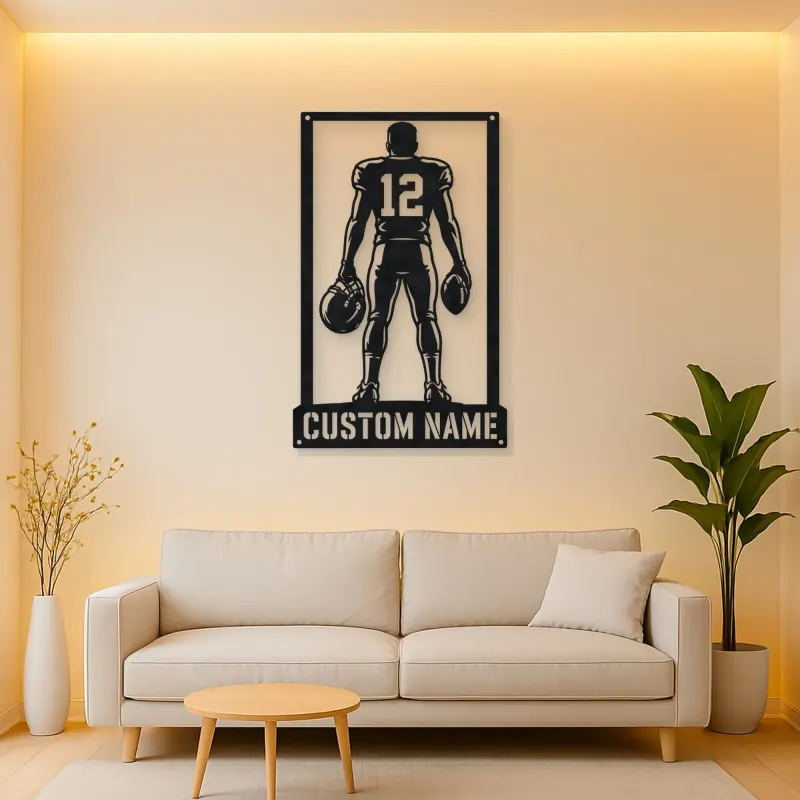 Personalized Number 12 Football Player Back View Metal Wall Art