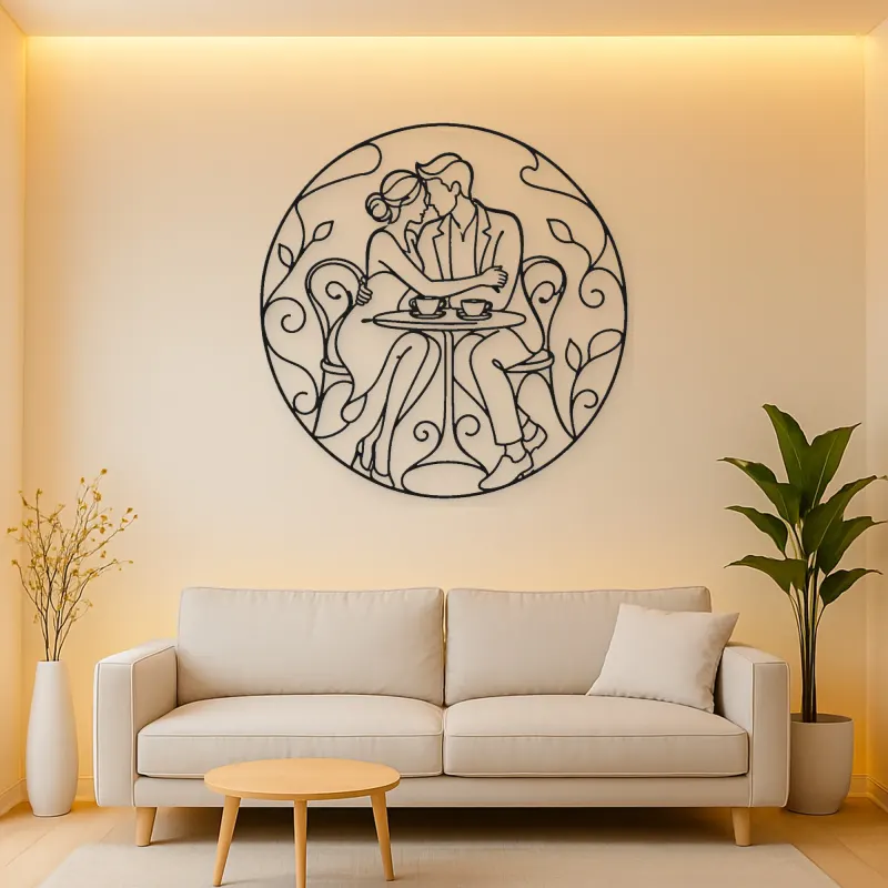 Seated Cafe Lovers Metal Wall Art | Romantic Couple Decor