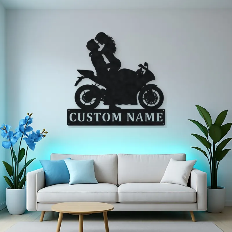 Personalized Lifted Couple Sport Motorcycle Metal Wall Art