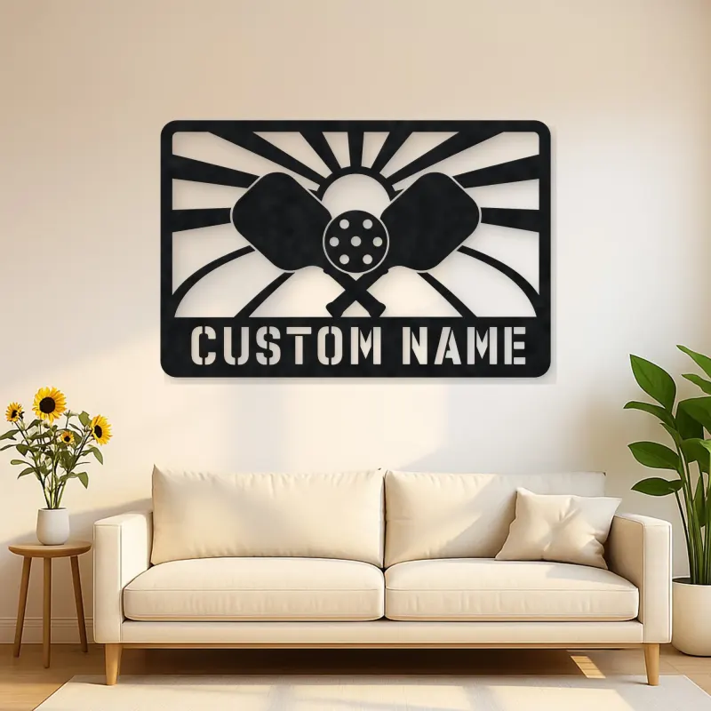 Personalized Pickleball Paddle Metal Wall Art with Sunrise