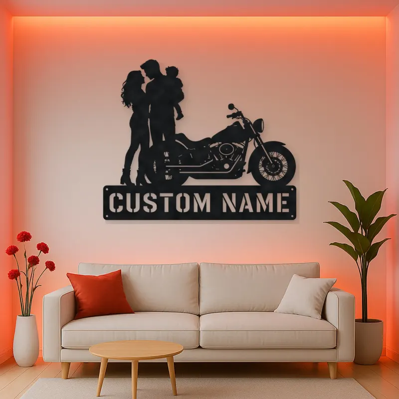 Personalized Cruiser Family with Child Metal Wall Art