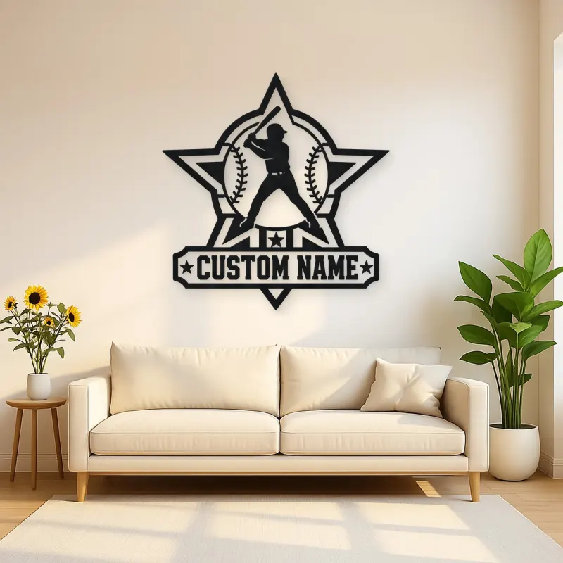 Personalized Baseball Batter Star Badge Metal Wall Art