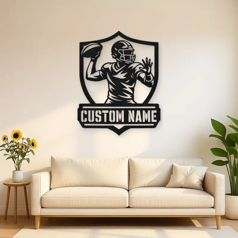Personalized Quarterback Passing Shield Metal Wall Art