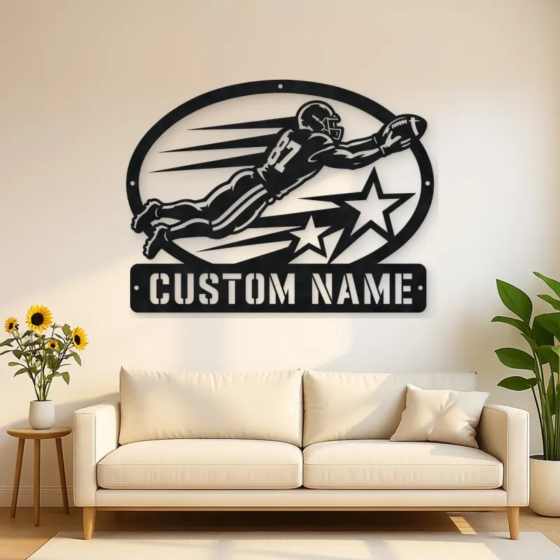 Personalized Number 87 Diving Receiver Stars Metal Wall Art