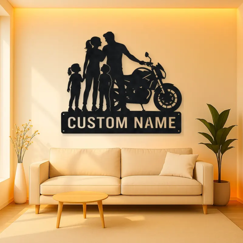 Personalized Modern Motorcycle Family of Four Metal Wall Art