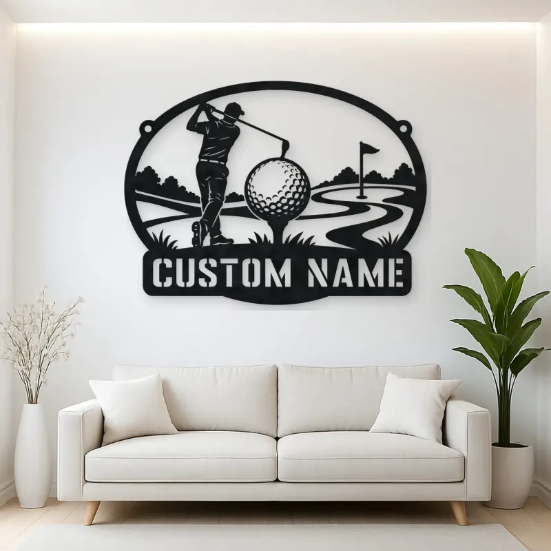 Personalized Golfer Metal Wall Art with Fairway Scene