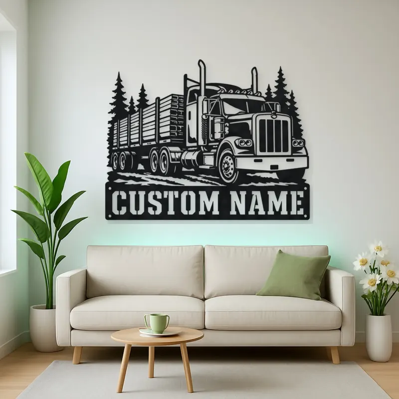 Personalized Stake Bed Semi Truck Forest Metal Wall Art