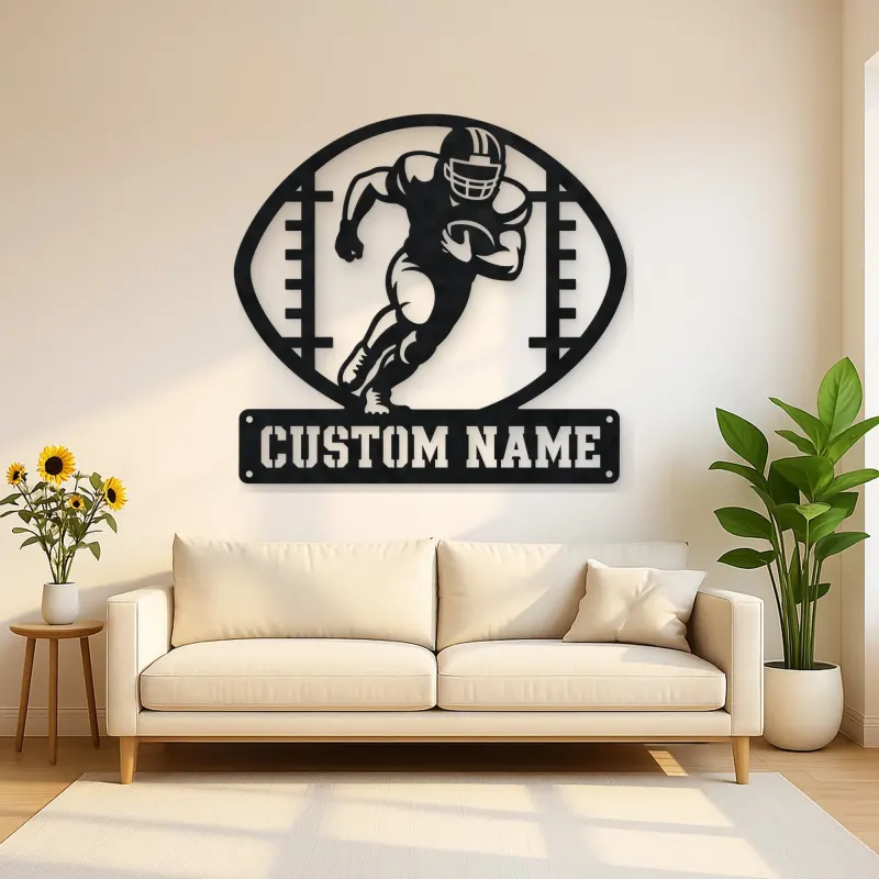 Personalized Football Player Metal Wall Art with Ball Frame