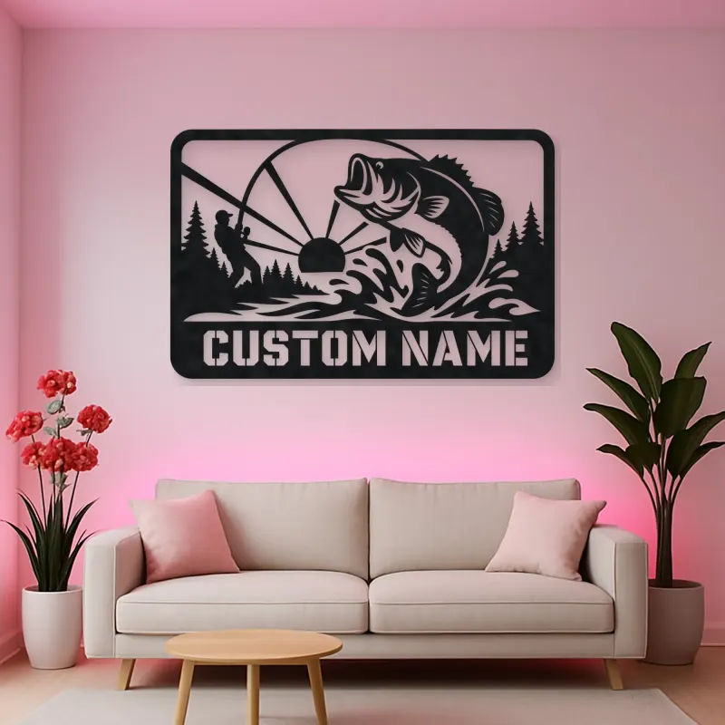 Personalized Bass Fishing Metal Wall Art with Fisherman