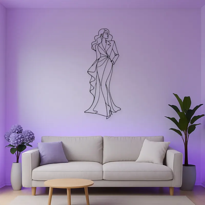 Asymmetrical Gown Pose Metal Wall Art | Fashion Figure Wall Decor