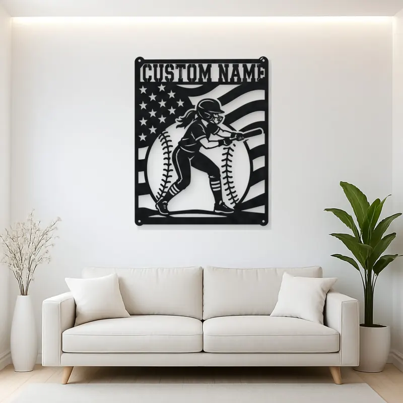 Personalized Female Softball Batter Vertical Flag Metal Wall Art