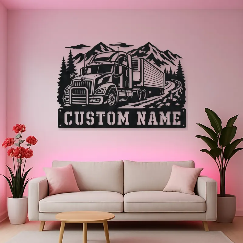 Personalized Refrigerated Semi Truck Mountain Metal Wall Art