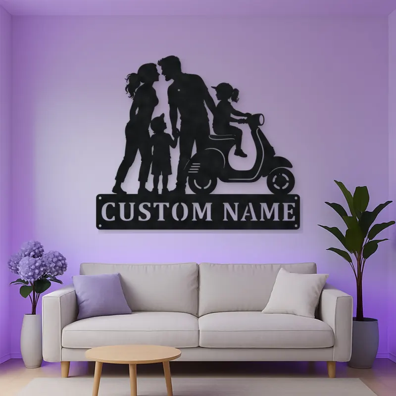 Personalized Scooter Family of Four Metal Wall Art