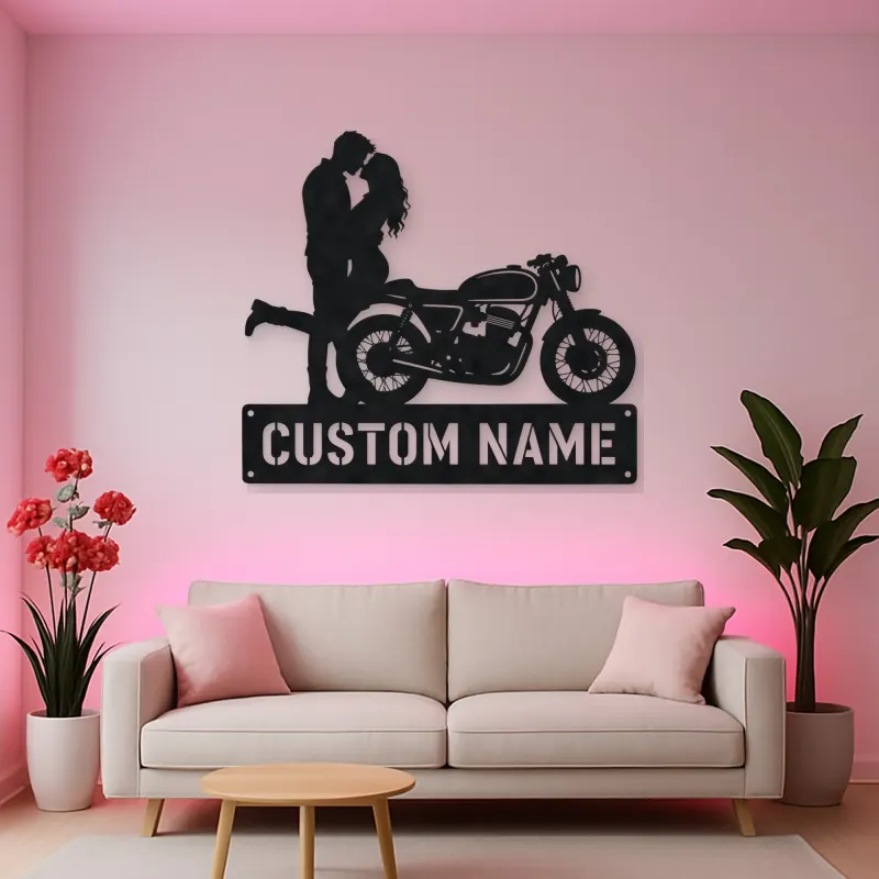 Personalized Cafe Racer Couple Metal Wall Art